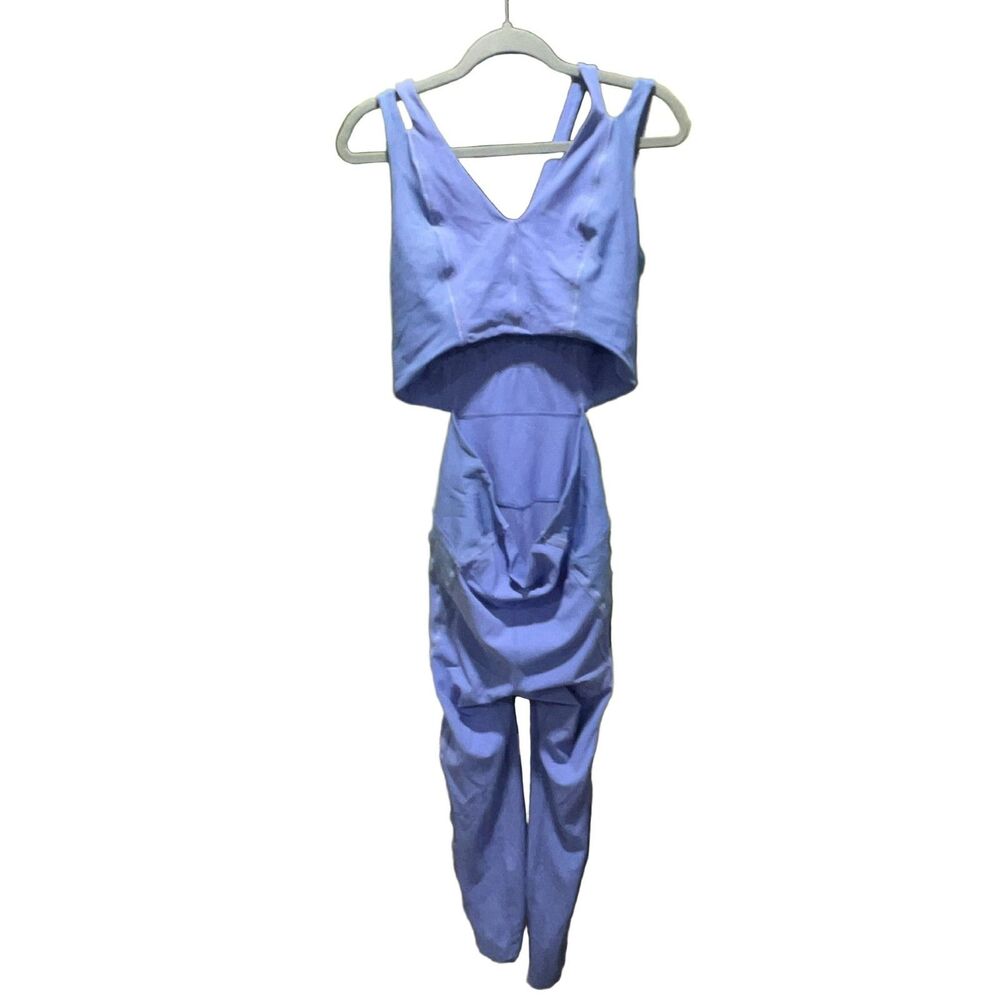 Nike Yoga Dri-Fit Jumpsuit Light Blue L Sleeveless Cutout Full Length